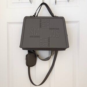Women STEVE MADDEN Bmateo Tote Satchel Crossbody Bag Faux Leather Silver Gray